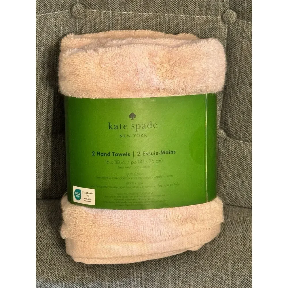 Kate Spade New York Hand Towel Set Light Pink Baby Blush Cotton Set Of 2 NWT
